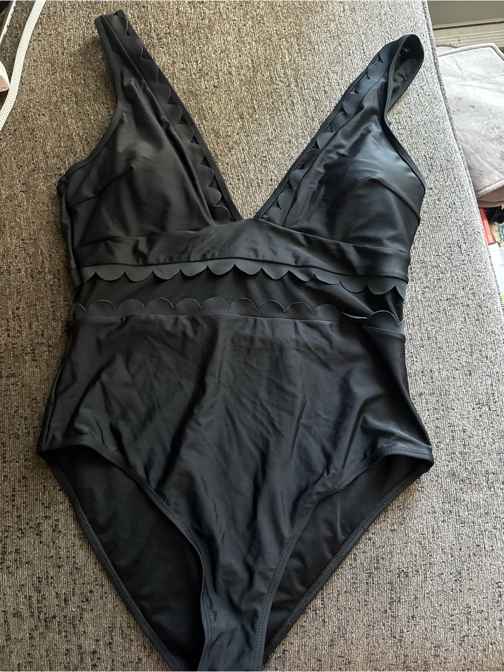Cupshe Black Scallop Trim One-Piece Swimsuit